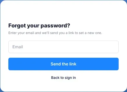 The Forgot your password? page, with one box for your email address and the Send the link button