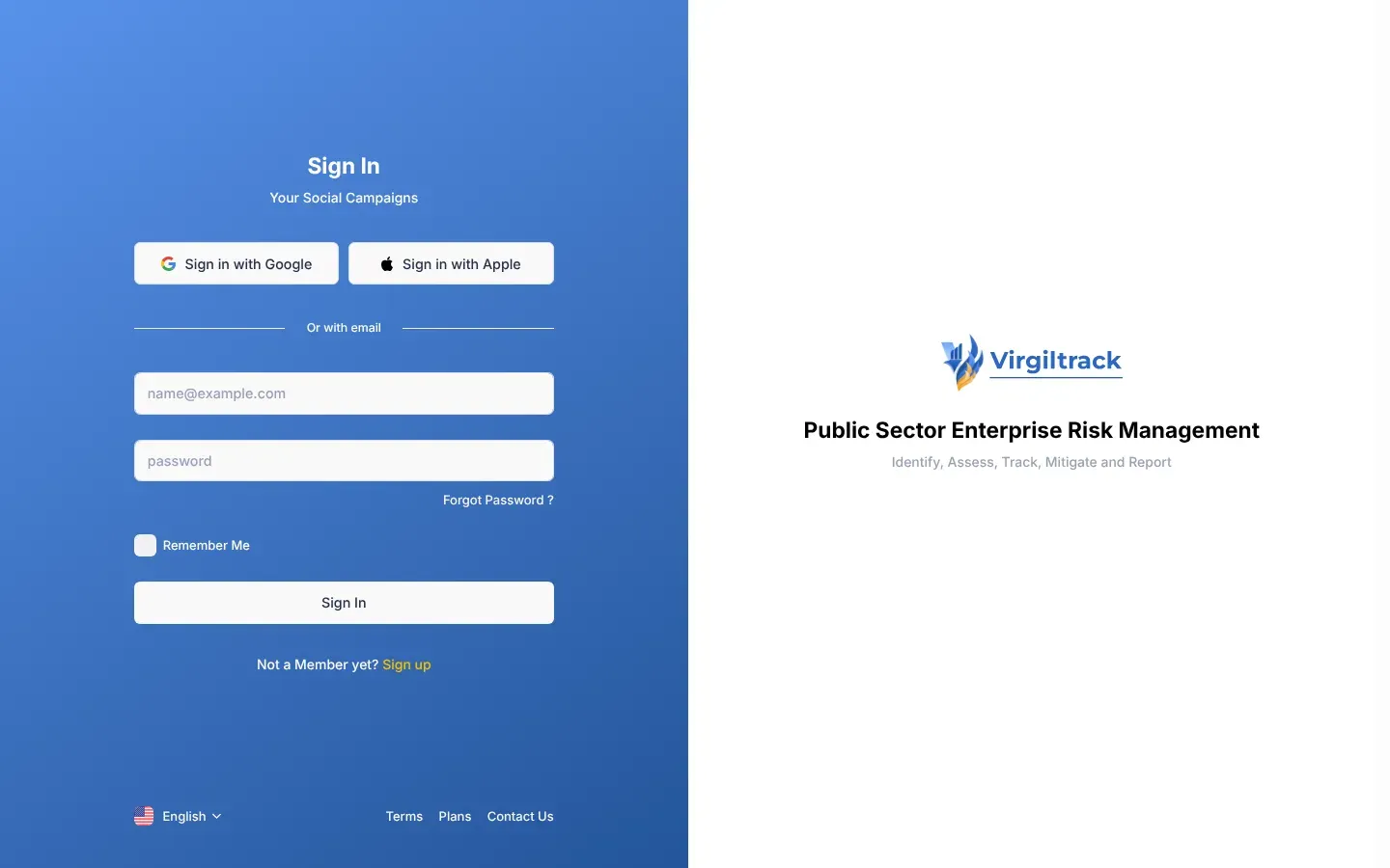 The Sign In page, with the email and password boxes, the Forgot Password ? link and the Sign In button