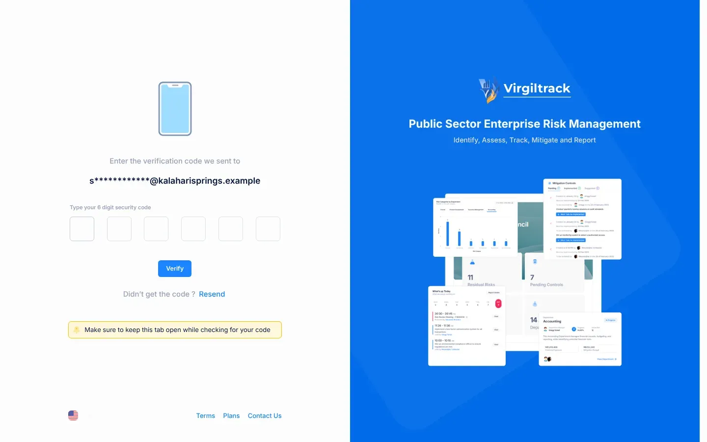 The verification page with six boxes for the 6-digit code, the Verify button and the Resend link