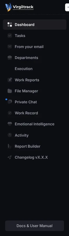 The menu on the left as the CEO sees it: Departments follows From your email directly, because the CEO's menu has no Risk Register, Kanban Board or Risk Repository